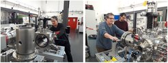 Henrik hard at work connecting the cold trap around the VMI assembly, while Bruno watches another of his ingenious designs coming to life.