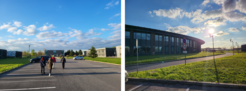 The weather was mostly very nice. Here you can see part of the team walking towards the canteen for dinner (left) and the synchrotron laboratory building (right).