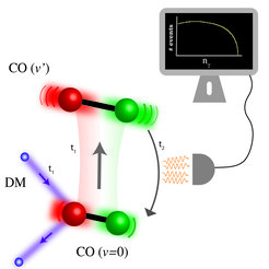 A dark matter particle scatters off a CO molecule and excites a ro-vibrational state of the molecule. The excited ro-vibrational mode relaxes rapidly and produces a spectacular signal consisting of multiple infrared photons that are, ultimately, detected.