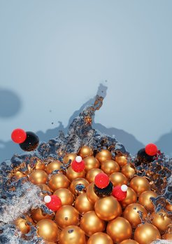 Artistic view of the dynamically restructuring catalyst surface.