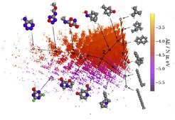 A map of organic molecules, generated using unsupervised machine learning.