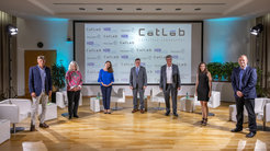 Von links nach rechts: Prof. Dr. Karsten Reuter (FHI), Prof. Dr. Katharina Al-Shamery (Universität Oldenburg und HZB-Aufsichtsratsmitglied), Moderatorin, Dr. Stefan Kaufmann (MdB), Prof. Dr. Maximilian Fleischer (Siemens), Prof. Dr. Beatriz Roldán Cuenya (FHI), Prof. Dr. Roel van de Krol (HZB). © HZB
